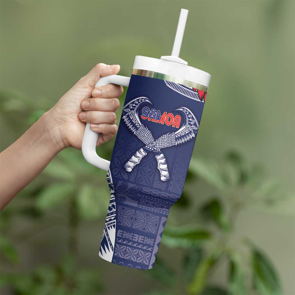 Personalized Talofa Samoa Tumbler With Handle Ulafala With Toa Nifo'oti - Blue