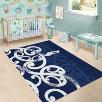New Zealand Maori Mo Bros Area Rug Blue Ribbon With Koru Kowhaiwhai - Polynesian Pride