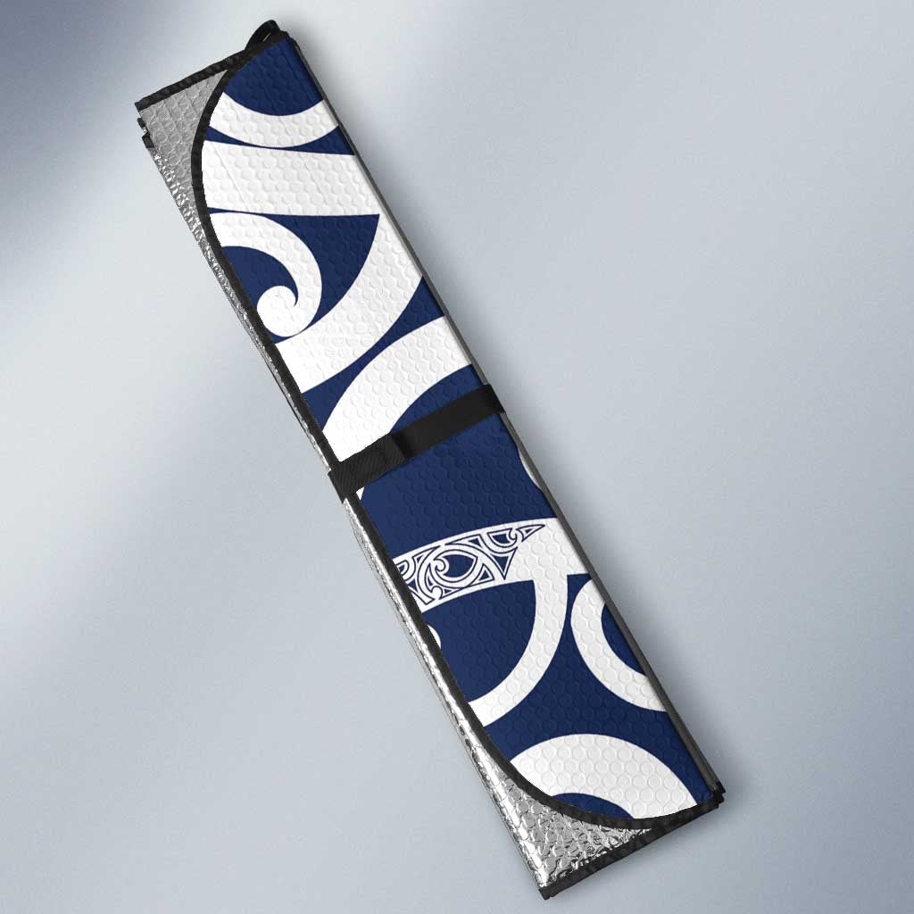 New Zealand Maori Mo Bros Auto Sun Shade Blue Ribbon With Koru Kowhaiwhai LT7 - Polynesian Pride