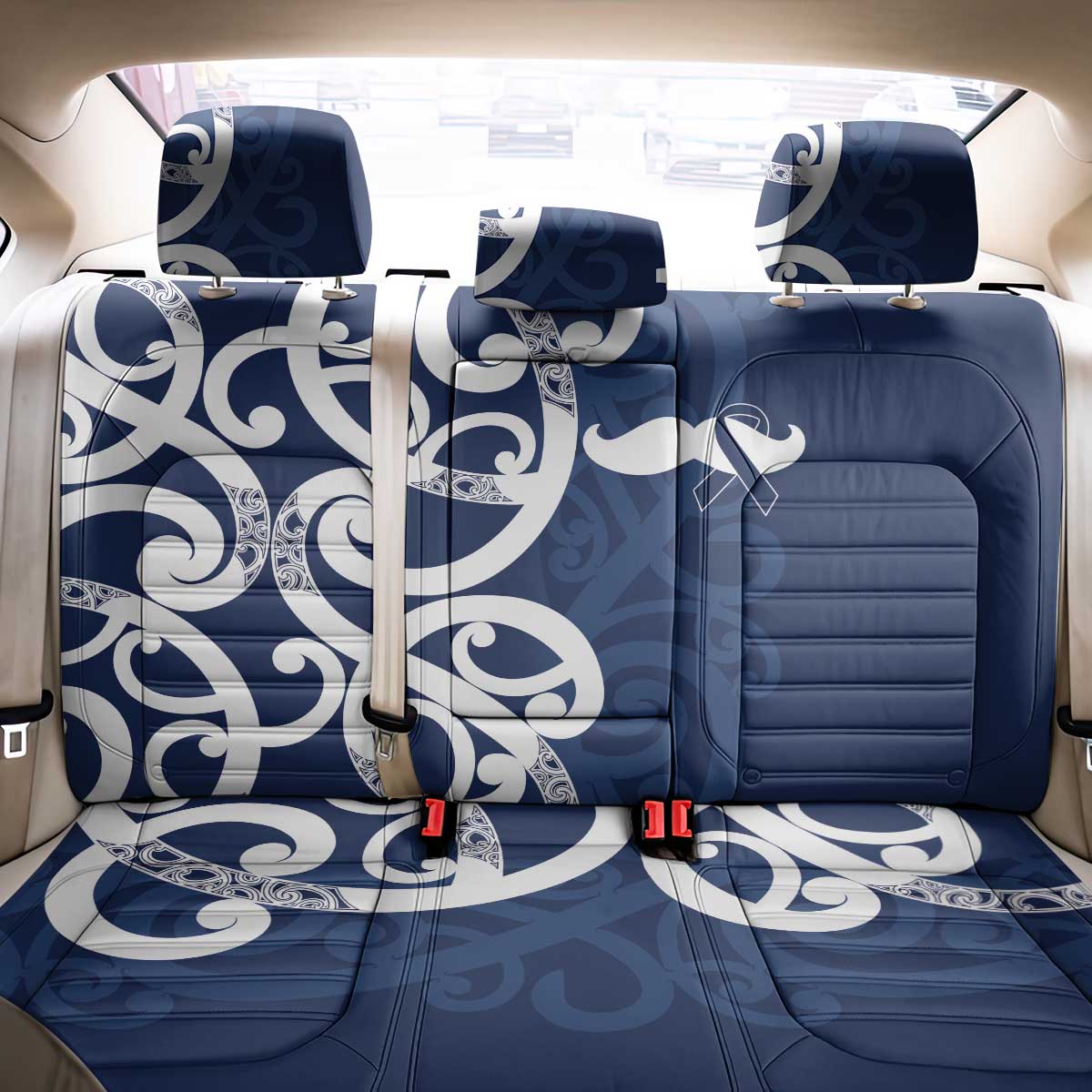 New Zealand Maori Mo Bros Back Car Seat Cover Blue Ribbon With Koru Kowhaiwhai - Polynesian Pride
