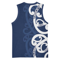 New Zealand Maori Mo Bros Basketball Jersey Blue Ribbon With Koru Kowhaiwhai LT7 - Polynesian Pride