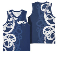 New Zealand Maori Mo Bros Basketball Jersey Blue Ribbon With Koru Kowhaiwhai LT7 - Polynesian Pride