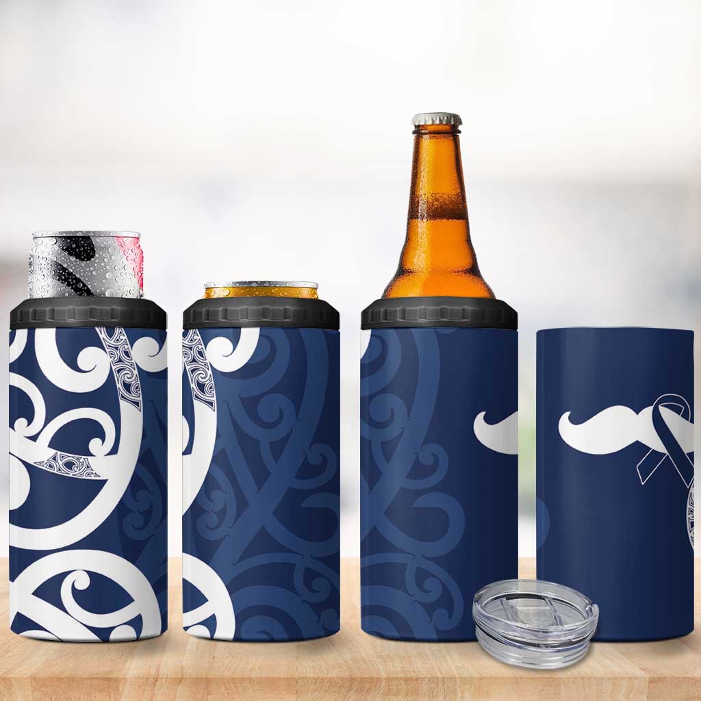 New Zealand Maori Mo Bros 4 in 1 Can Cooler Tumbler Blue Ribbon With Koru Kowhaiwhai LT7 - Polynesian Pride