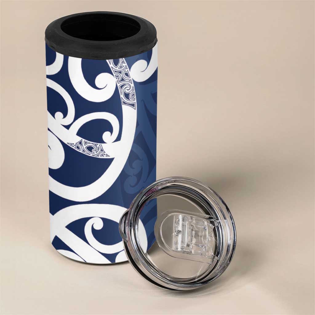 New Zealand Maori Mo Bros 4 in 1 Can Cooler Tumbler Blue Ribbon With Koru Kowhaiwhai LT7 - Polynesian Pride