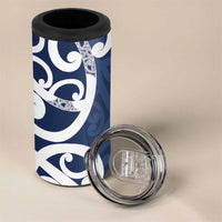 New Zealand Maori Mo Bros 4 in 1 Can Cooler Tumbler Blue Ribbon With Koru Kowhaiwhai LT7 - Polynesian Pride