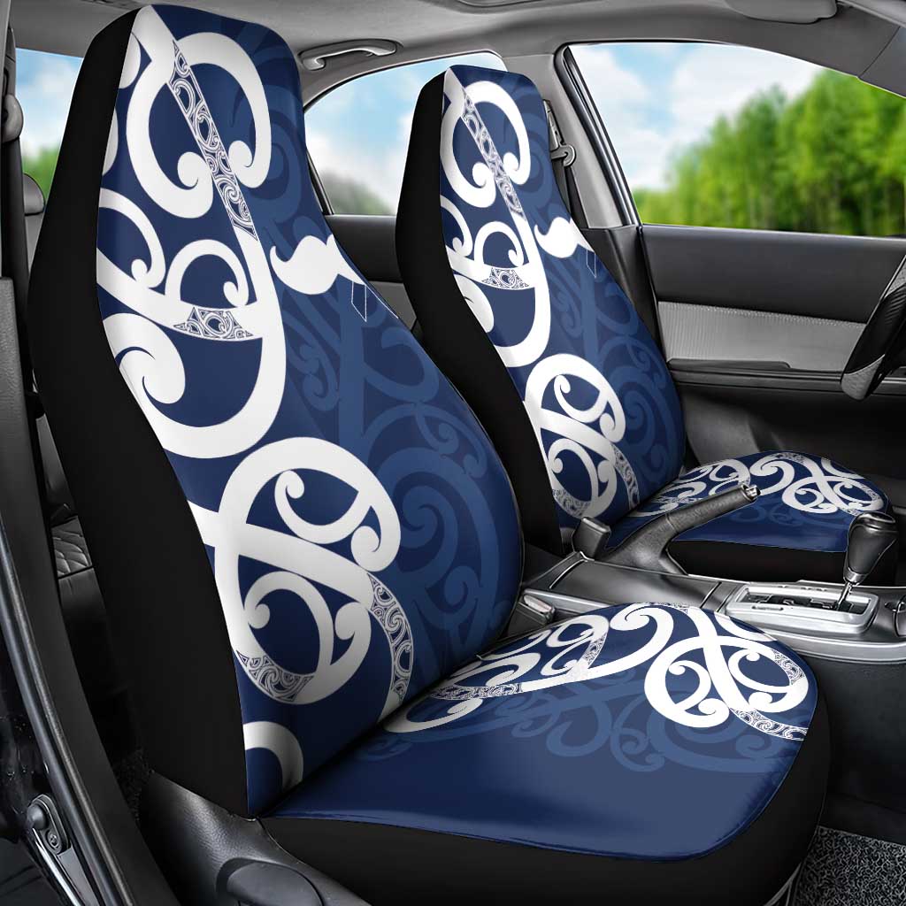 New Zealand Maori Mo Bros Car Seat Cover Blue Ribbon With Koru Kowhaiwhai - Polynesian Pride
