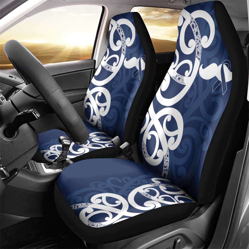 New Zealand Maori Mo Bros Car Seat Cover Blue Ribbon With Koru Kowhaiwhai - Polynesian Pride