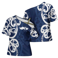New Zealand Maori Mo Bros Cross Shoulder Shirt Blue Ribbon With Koru Kowhaiwhai LT7 - Polynesian Pride
