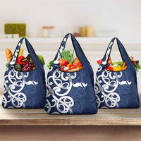 New Zealand Maori Mo Bros Grocery Bag Blue Ribbon With Koru Kowhaiwhai LT7 3-pack One Size Blue - Polynesian Pride