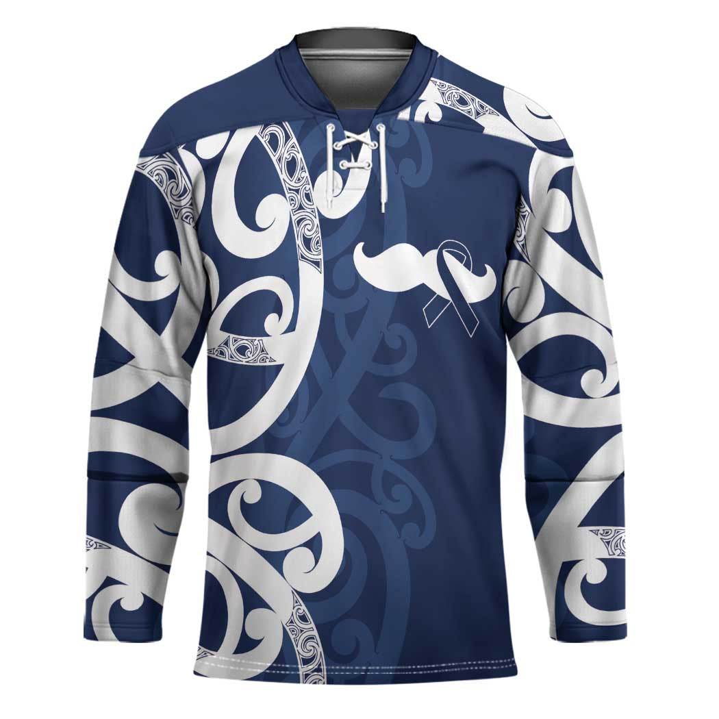 New Zealand Maori Mo Bros Hockey Jersey Blue Ribbon With Koru Kowhaiwhai - Polynesian Pride