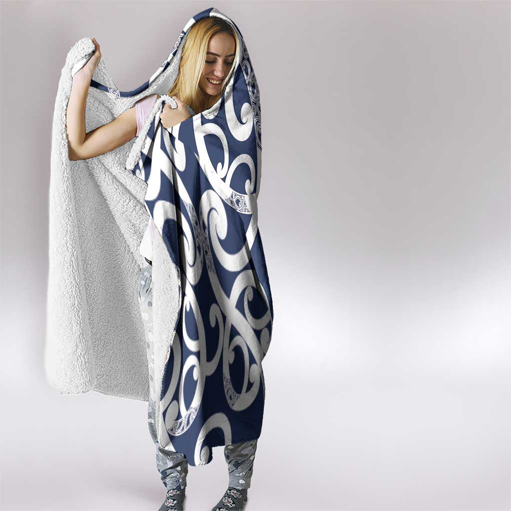 New Zealand Maori Mo Bros Hooded Blanket Blue Ribbon With Koru Kowhaiwhai LT7 - Polynesian Pride