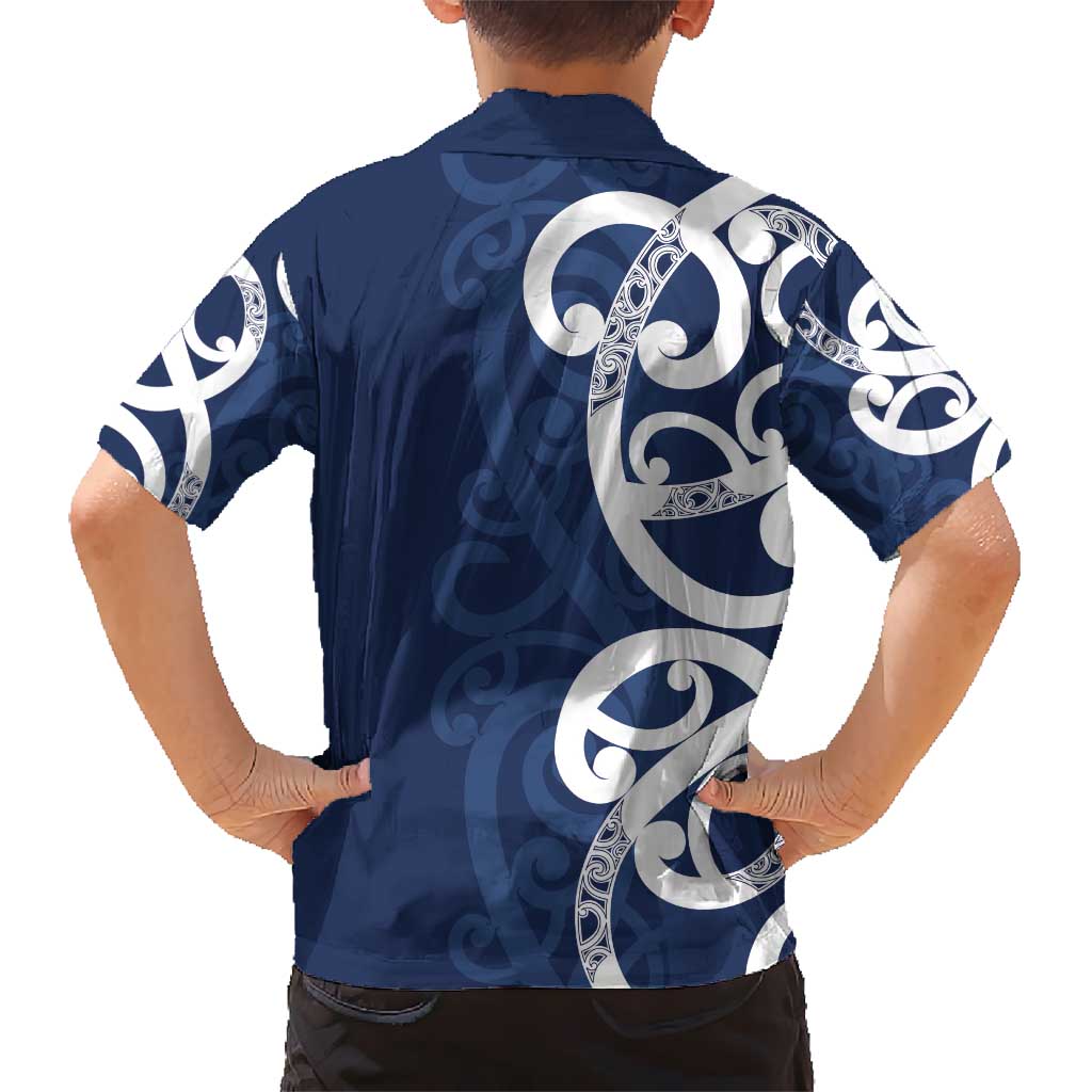 New Zealand Maori Mo Bros Kid Hawaiian Shirt Blue Ribbon With Koru Kowhaiwhai LT7 - Polynesian Pride
