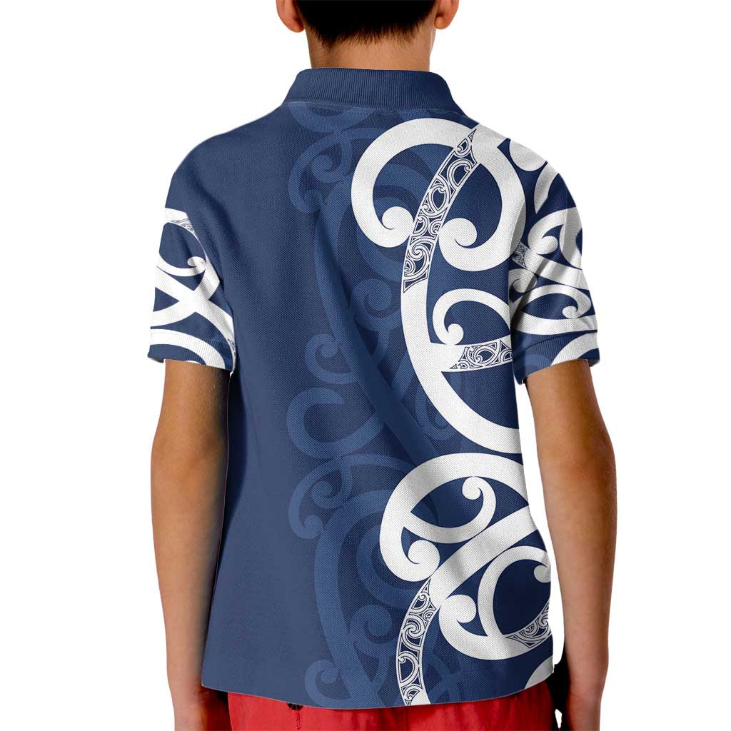 New Zealand Maori Mo Bros Kid Polo Shirt Blue Ribbon With Koru Kowhaiwhai LT7 - Polynesian Pride