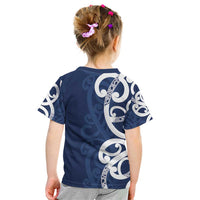 New Zealand Maori Mo Bros Kid T Shirt Blue Ribbon With Koru Kowhaiwhai LT7 - Polynesian Pride