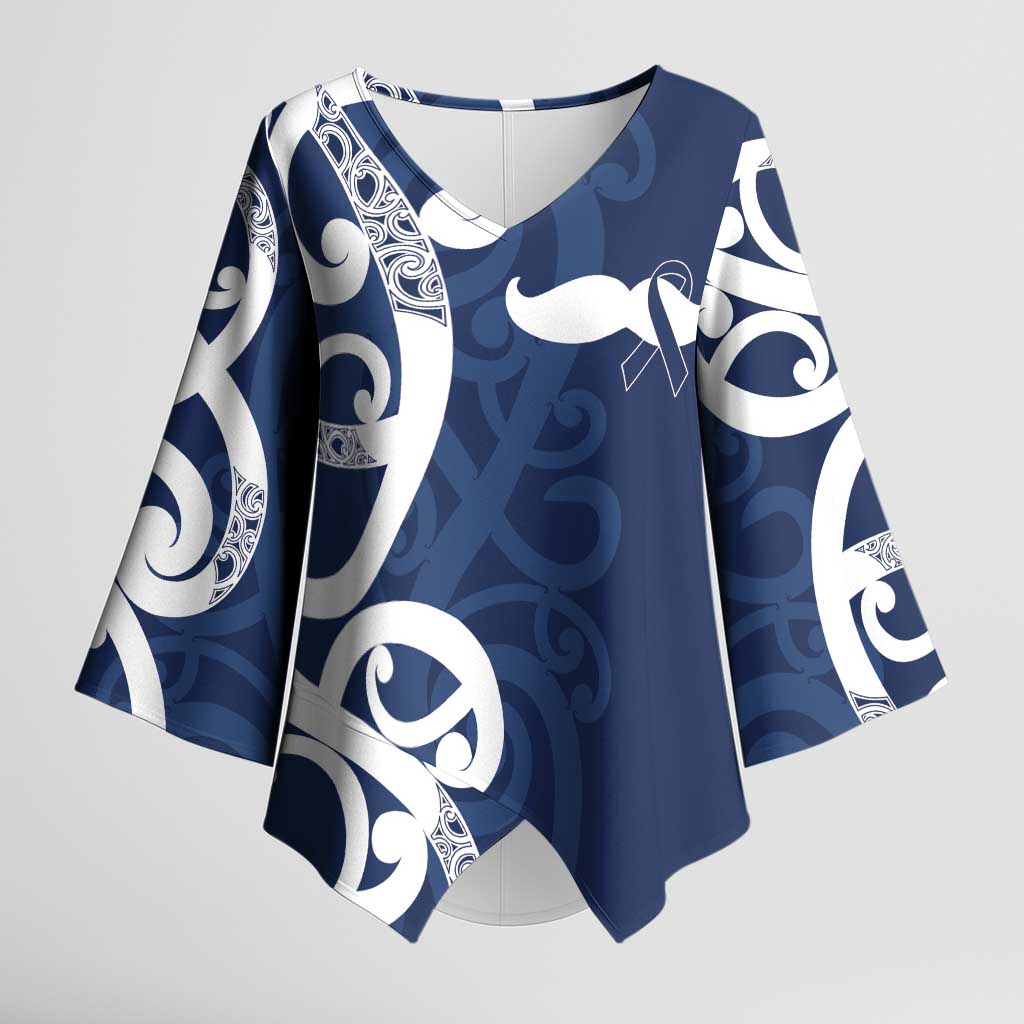 New Zealand Maori Mo Bros Kimono Sleeve Blouse Blue Ribbon With Koru Kowhaiwhai LT7 Female Blue - Polynesian Pride