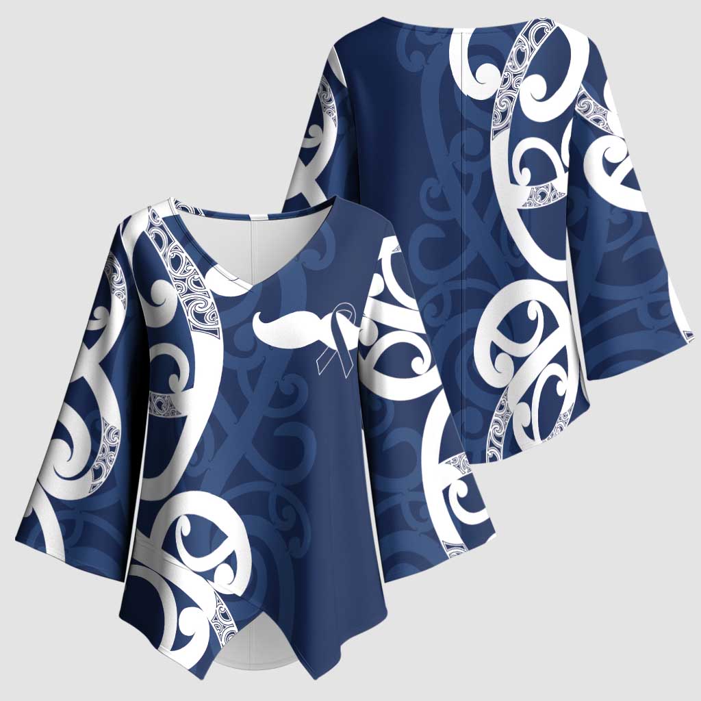 New Zealand Maori Mo Bros Kimono Sleeve Blouse Blue Ribbon With Koru Kowhaiwhai LT7 - Polynesian Pride