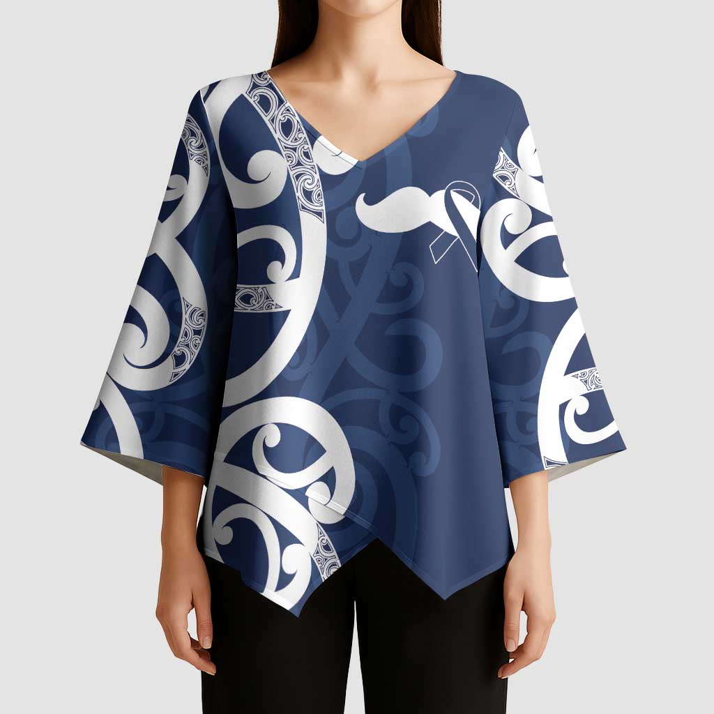 New Zealand Maori Mo Bros Kimono Sleeve Blouse Blue Ribbon With Koru Kowhaiwhai LT7 - Polynesian Pride