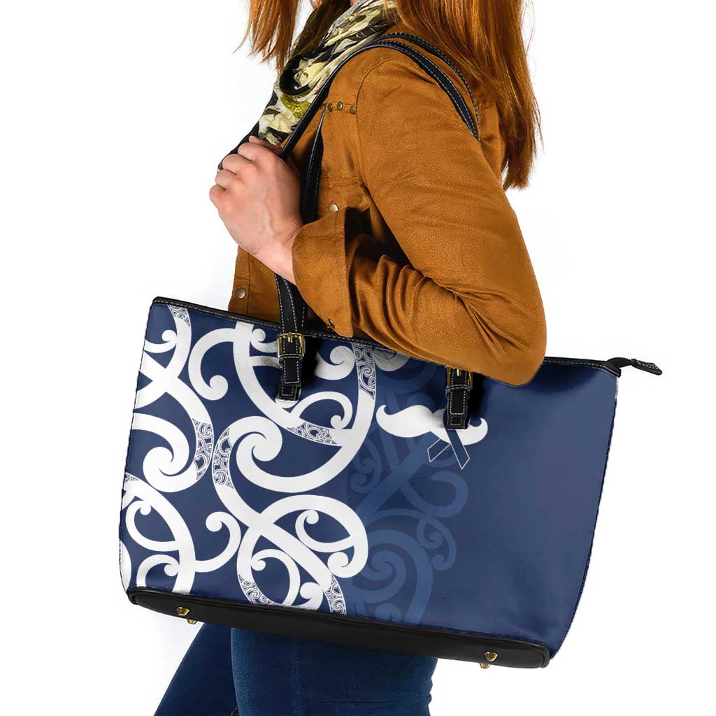 New Zealand Maori Mo Bros Leather Tote Bag Blue Ribbon With Koru Kowhaiwhai LT7 Blue - Polynesian Pride