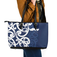 New Zealand Maori Mo Bros Leather Tote Bag Blue Ribbon With Koru Kowhaiwhai LT7 - Polynesian Pride