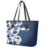 New Zealand Maori Mo Bros Leather Tote Bag Blue Ribbon With Koru Kowhaiwhai LT7 - Polynesian Pride