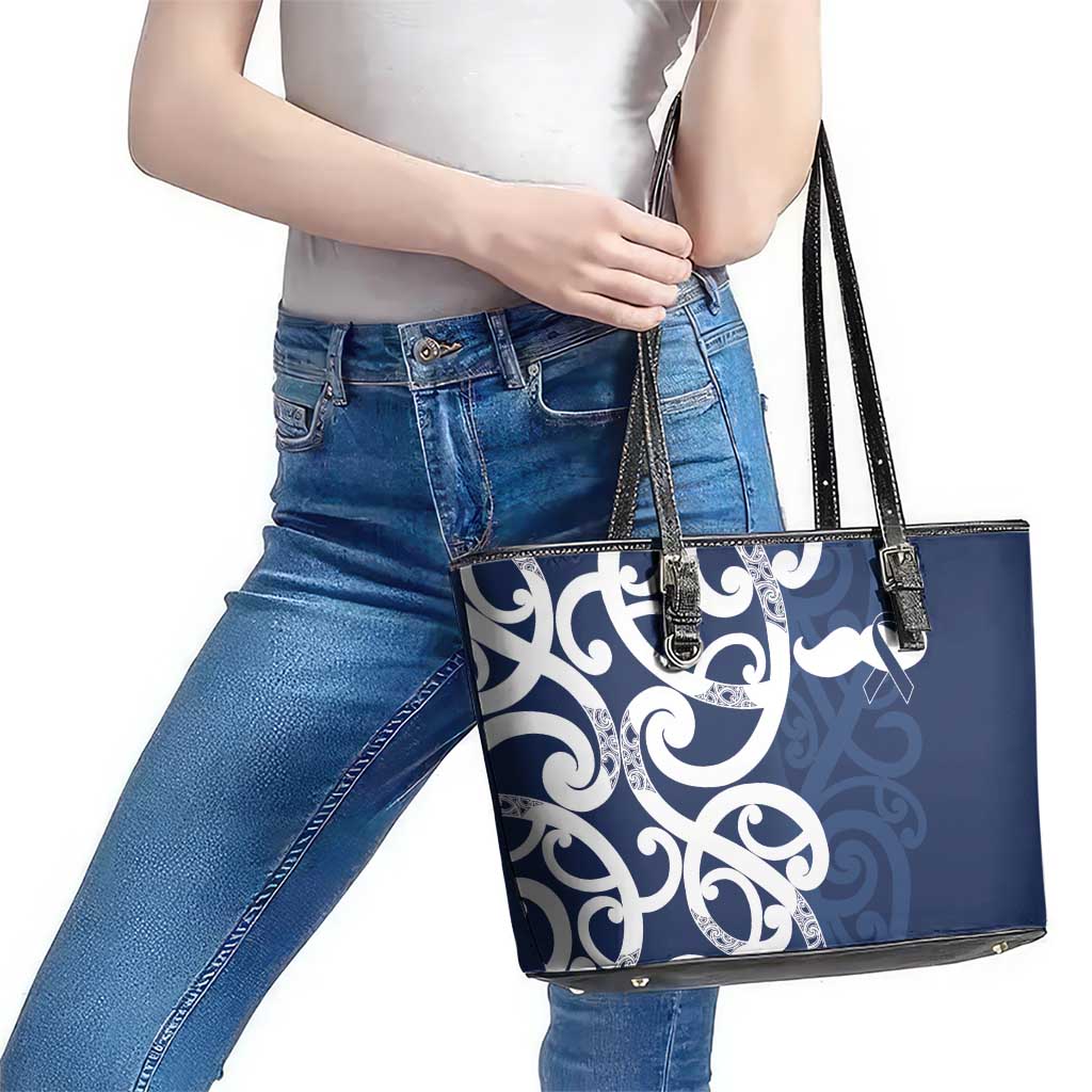 New Zealand Maori Mo Bros Leather Tote Bag Blue Ribbon With Koru Kowhaiwhai LT7 - Polynesian Pride