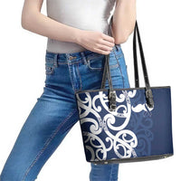 New Zealand Maori Mo Bros Leather Tote Bag Blue Ribbon With Koru Kowhaiwhai LT7 - Polynesian Pride