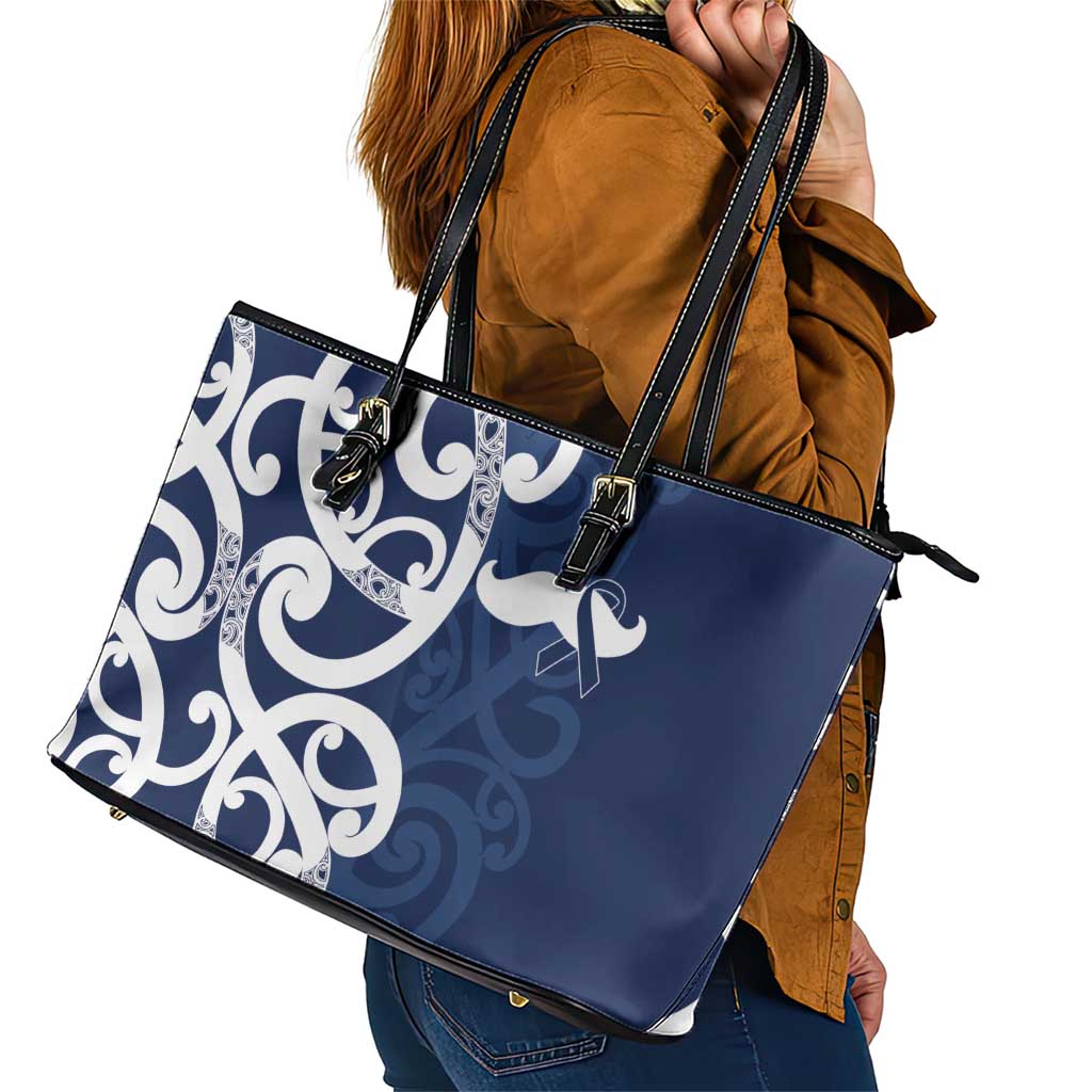 New Zealand Maori Mo Bros Leather Tote Bag Blue Ribbon With Koru Kowhaiwhai LT7 - Polynesian Pride