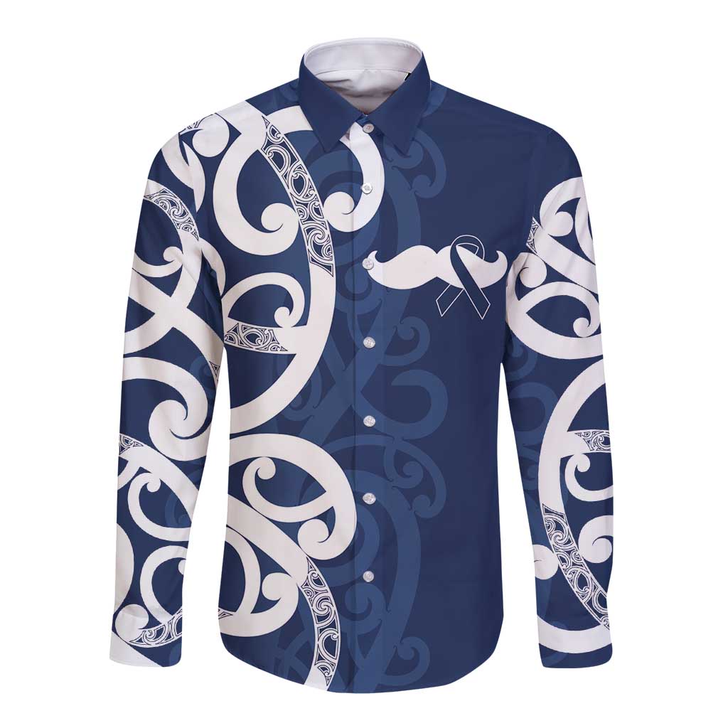 New Zealand Maori Mo Bros Long Sleeve Button Shirt Blue Ribbon With Koru Kowhaiwhai LT7 Unisex Blue - Polynesian Pride