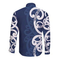 New Zealand Maori Mo Bros Long Sleeve Button Shirt Blue Ribbon With Koru Kowhaiwhai LT7 - Polynesian Pride