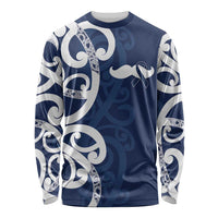 New Zealand Maori Mo Bros Long Sleeve Shirt Blue Ribbon With Koru Kowhaiwhai LT7 Unisex Blue - Polynesian Pride
