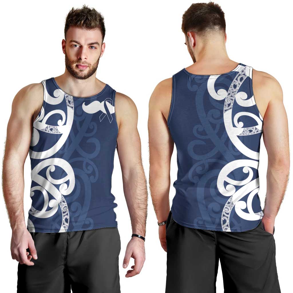 New Zealand Maori Mo Bros Men Tank Top Blue Ribbon With Koru Kowhaiwhai LT7 - Polynesian Pride