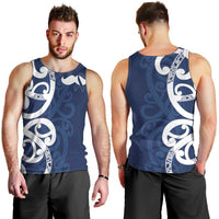 New Zealand Maori Mo Bros Men Tank Top Blue Ribbon With Koru Kowhaiwhai LT7 - Polynesian Pride
