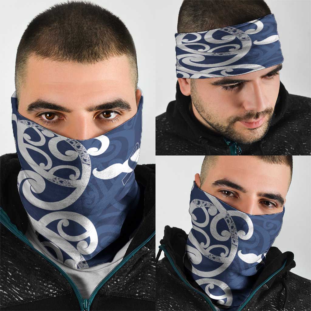 New Zealand Maori Mo Bros Neck Gaiter Blue Ribbon With Koru Kowhaiwhai LT7 - Polynesian Pride