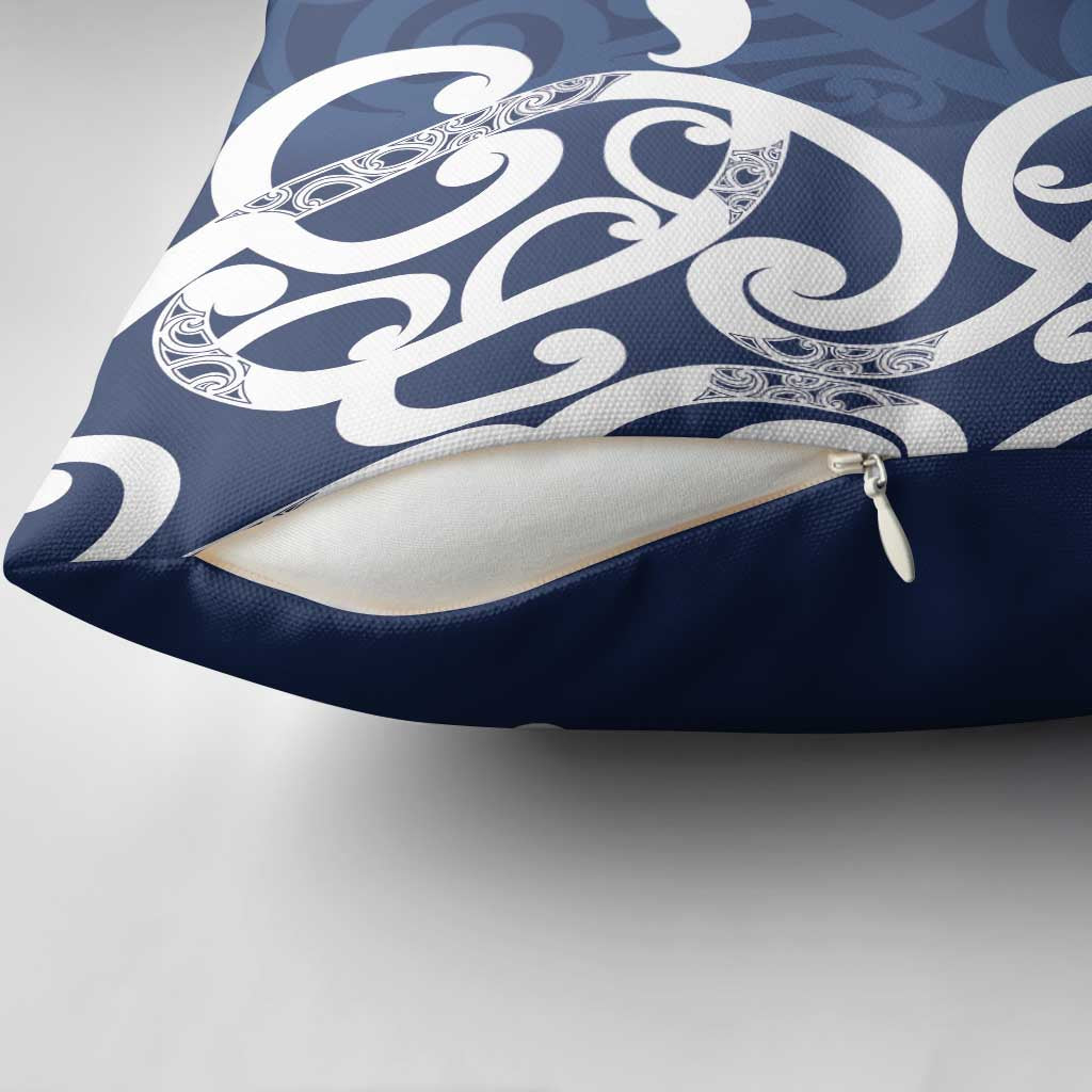 New Zealand Maori Mo Bros Pillow Cover Blue Ribbon With Koru Kowhaiwhai LT7 - Polynesian Pride