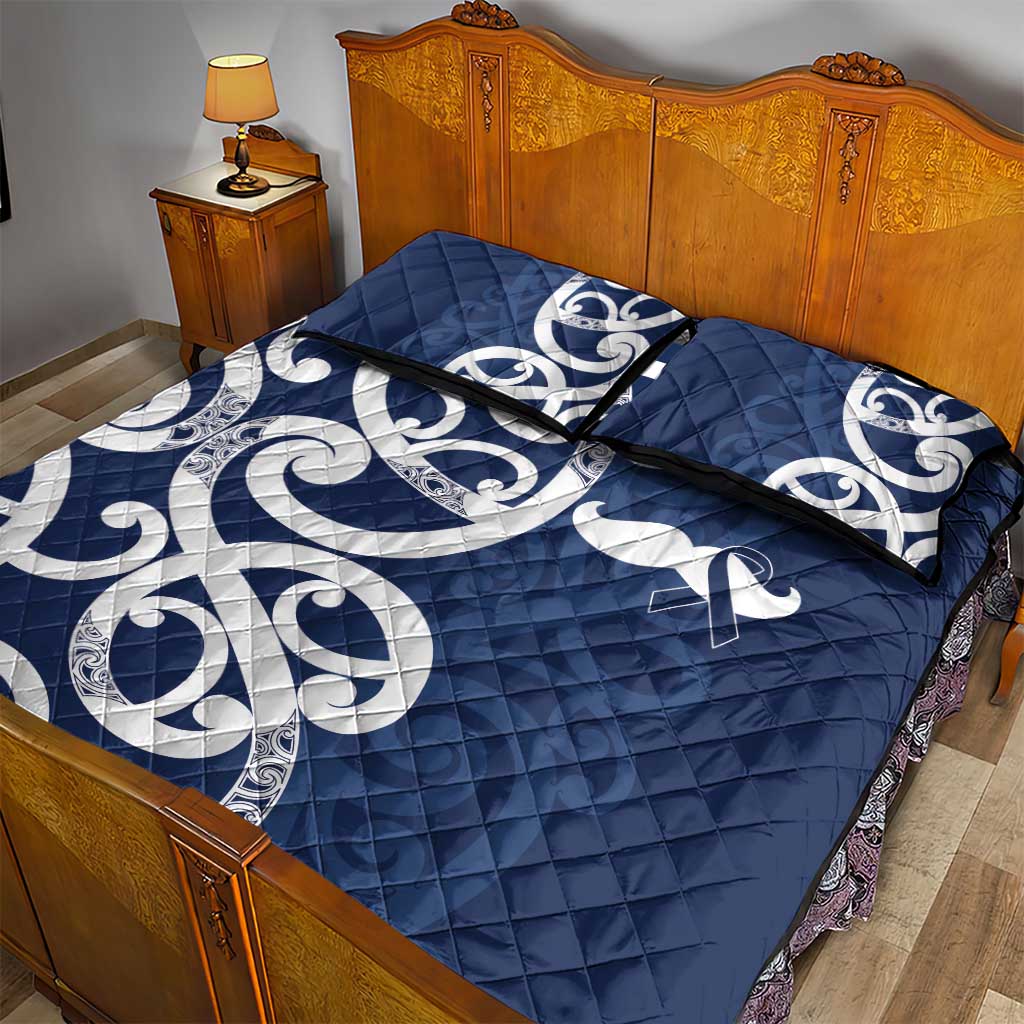 New Zealand Maori Mo Bros Quilt Bed Set Blue Ribbon With Koru Kowhaiwhai LT7 - Polynesian Pride