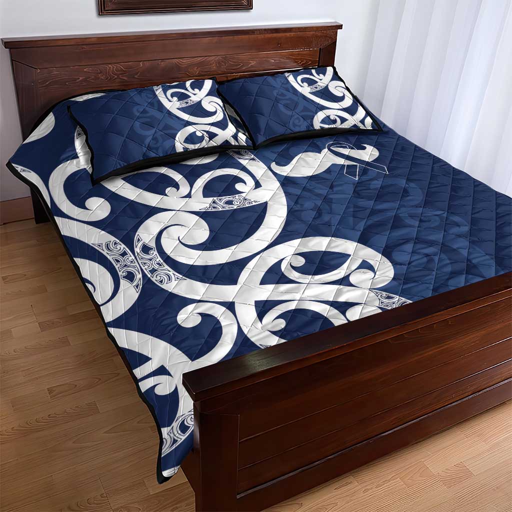 New Zealand Maori Mo Bros Quilt Bed Set Blue Ribbon With Koru Kowhaiwhai LT7 - Polynesian Pride