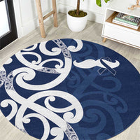 New Zealand Maori Mo Bros Round Carpet Blue Ribbon With Koru Kowhaiwhai LT7 Blue - Polynesian Pride