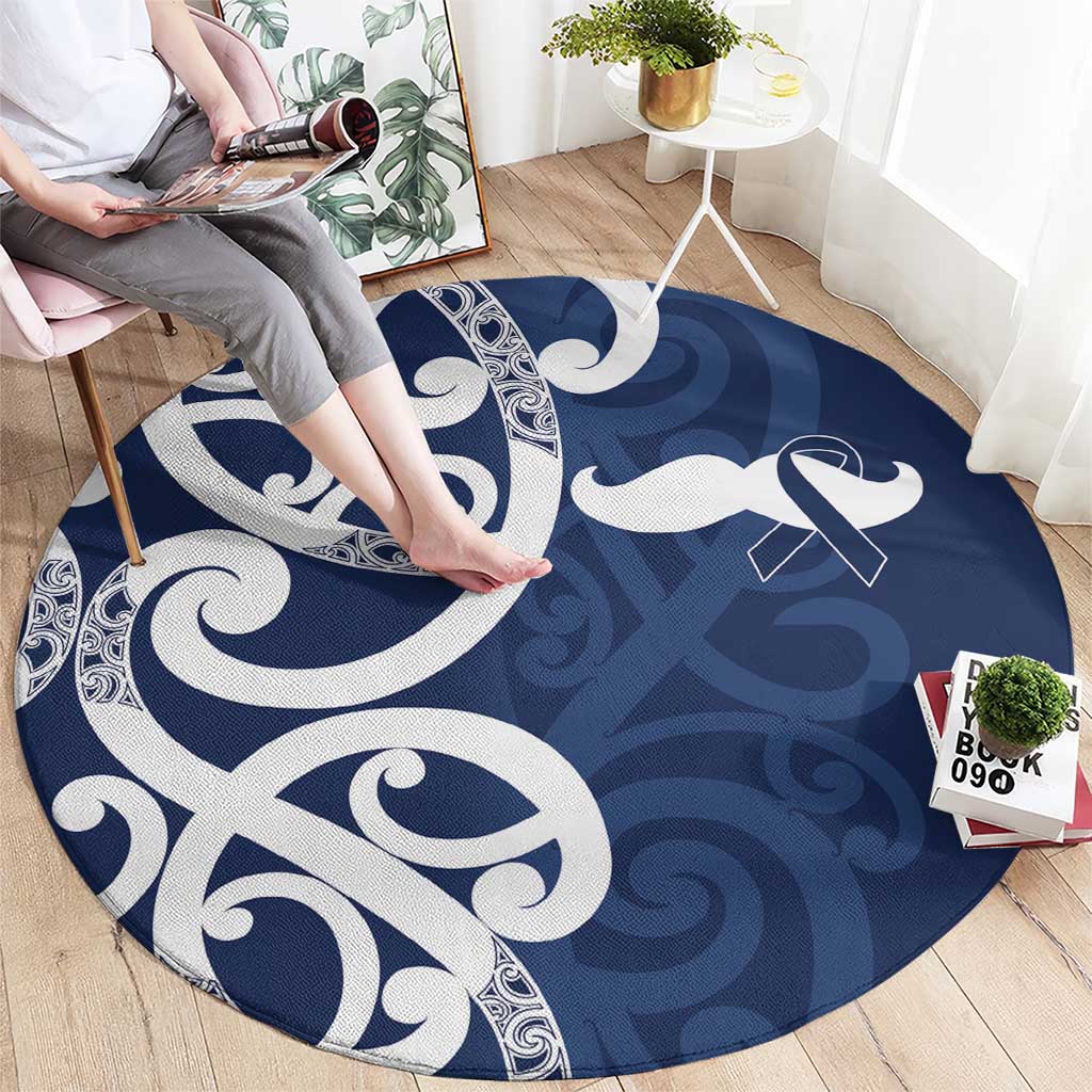 New Zealand Maori Mo Bros Round Carpet Blue Ribbon With Koru Kowhaiwhai LT7 - Polynesian Pride