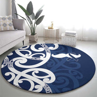 New Zealand Maori Mo Bros Round Carpet Blue Ribbon With Koru Kowhaiwhai LT7 - Polynesian Pride