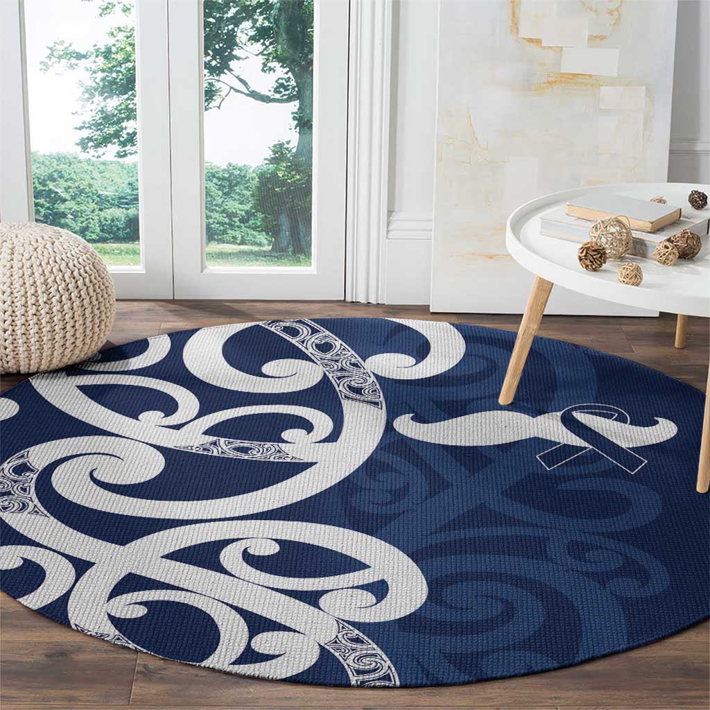 New Zealand Maori Mo Bros Round Carpet Blue Ribbon With Koru Kowhaiwhai LT7 - Polynesian Pride