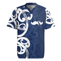 New Zealand Maori Mo Bros Rugby Jersey Blue Ribbon With Koru Kowhaiwhai LT7 Blue - Polynesian Pride