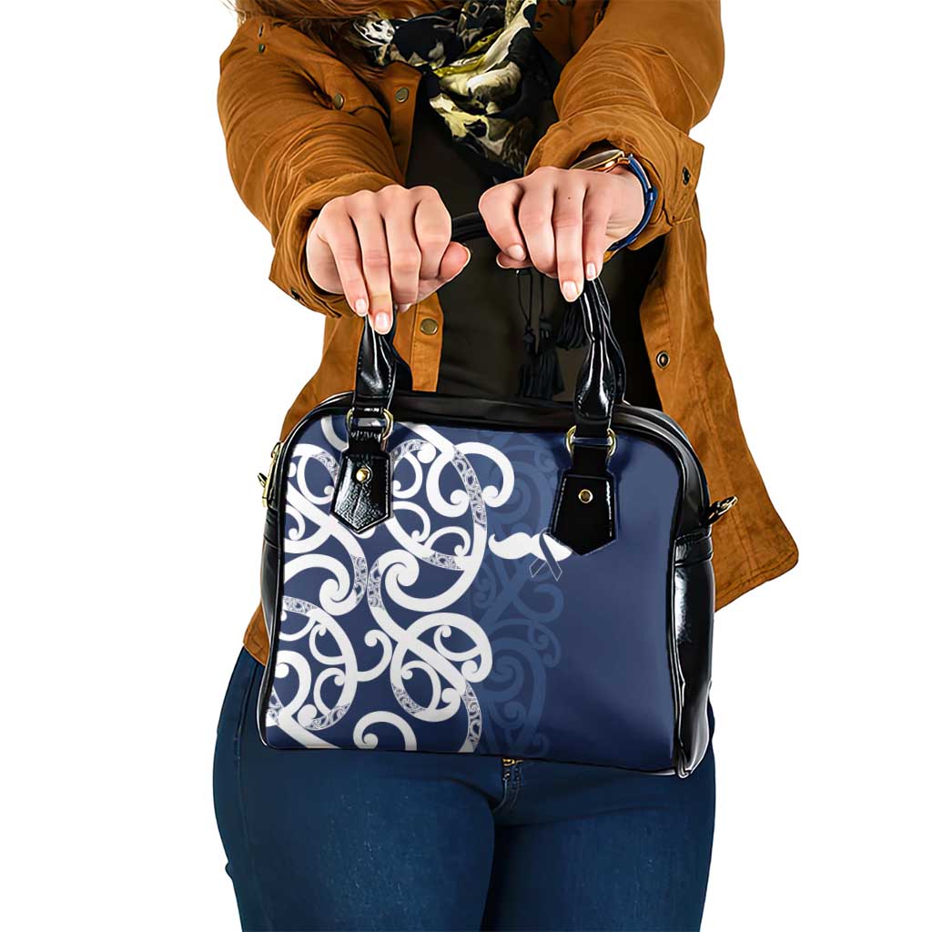 New Zealand Maori Mo Bros Shoulder Handbag Blue Ribbon With Koru Kowhaiwhai - Polynesian Pride