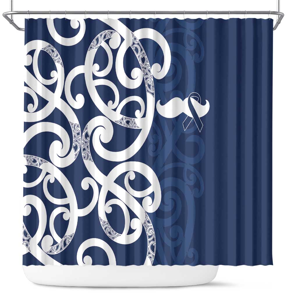 New Zealand Maori Mo Bros Shower Curtain Blue Ribbon With Koru Kowhaiwhai LT7 Blue - Polynesian Pride