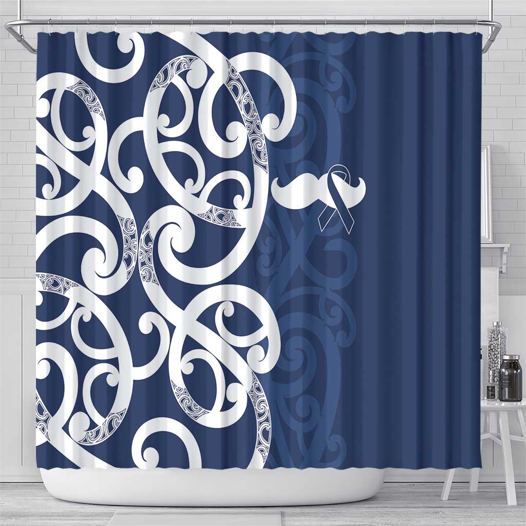 New Zealand Maori Mo Bros Shower Curtain Blue Ribbon With Koru Kowhaiwhai LT7 - Polynesian Pride