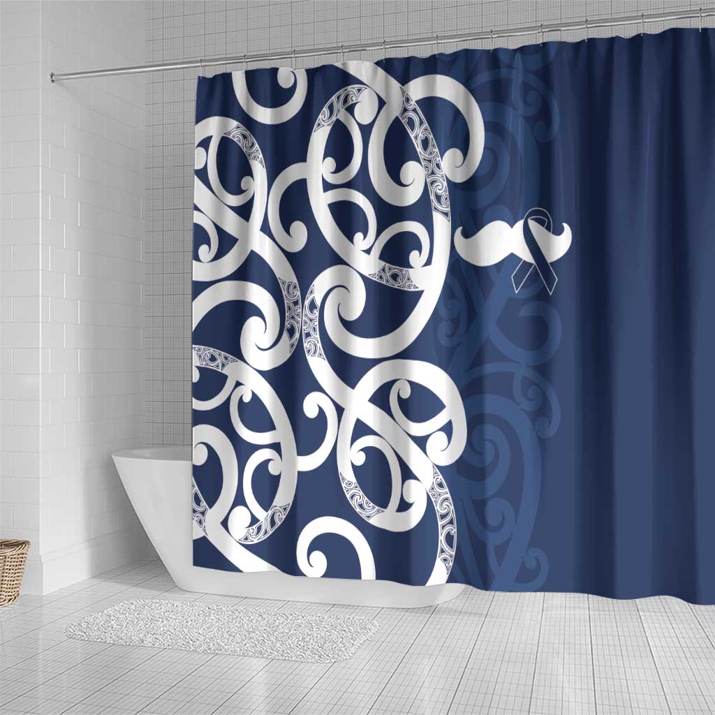 New Zealand Maori Mo Bros Shower Curtain Blue Ribbon With Koru Kowhaiwhai LT7 - Polynesian Pride