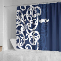 New Zealand Maori Mo Bros Shower Curtain Blue Ribbon With Koru Kowhaiwhai LT7 - Polynesian Pride