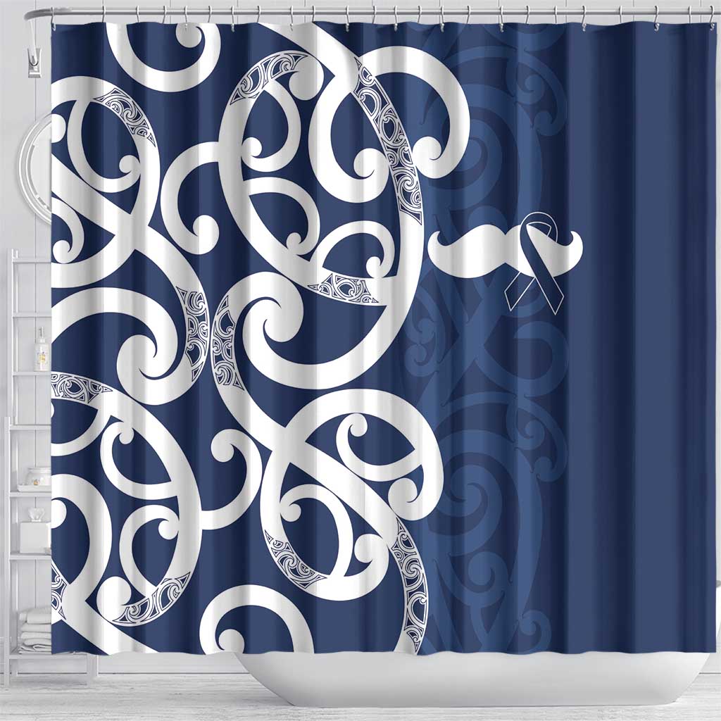 New Zealand Maori Mo Bros Shower Curtain Blue Ribbon With Koru Kowhaiwhai LT7 - Polynesian Pride