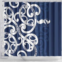 New Zealand Maori Mo Bros Shower Curtain Blue Ribbon With Koru Kowhaiwhai LT7 - Polynesian Pride