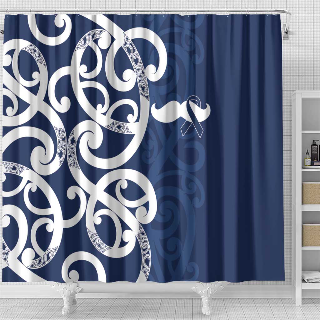 New Zealand Maori Mo Bros Shower Curtain Blue Ribbon With Koru Kowhaiwhai LT7 - Polynesian Pride