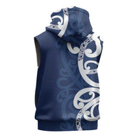 New Zealand Maori Mo Bros Sleeveless Hoodie Blue Ribbon With Koru Kowhaiwhai LT7 - Polynesian Pride